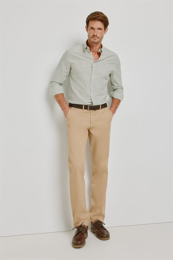 Milano Camisa rayas manga larga Kaki Claro
