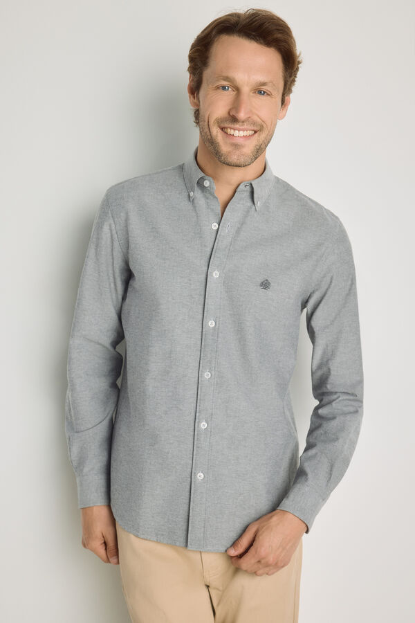 Springfield Camisa lisa de manga comprida Cinzento oscuro