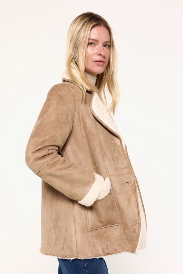 Milano Abrigo doble faz efecto piel Beige/Camel