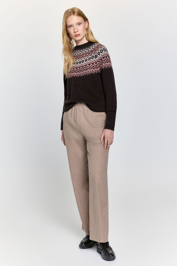 Milano Camisola de malha marrom com jacquard Castanho