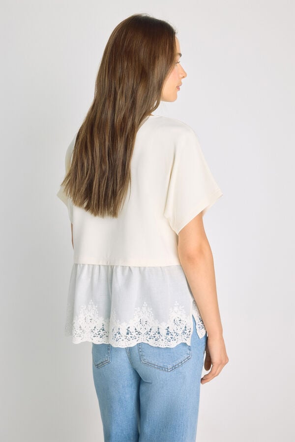 Milano T-shirt de manga curta com renda Bege