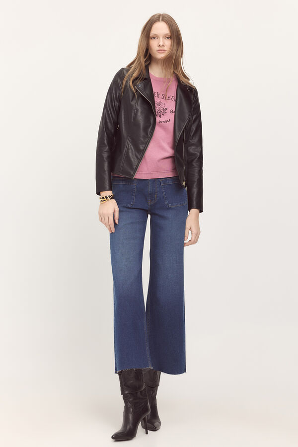 Milano Jaqueta biker curta com efeito pele Preto