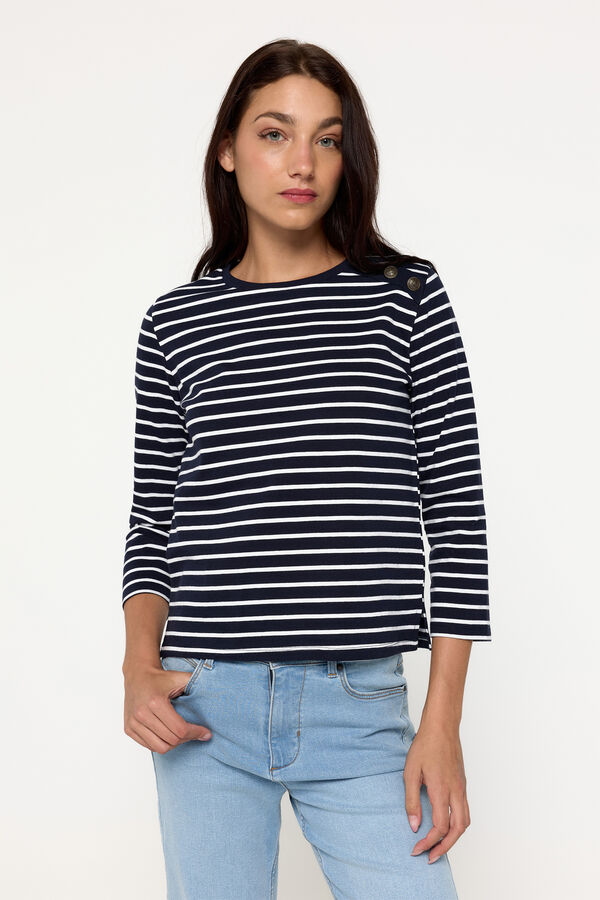 Milano Camiseta riscas em tecido pesado de algod&atilde;o Estampado azul