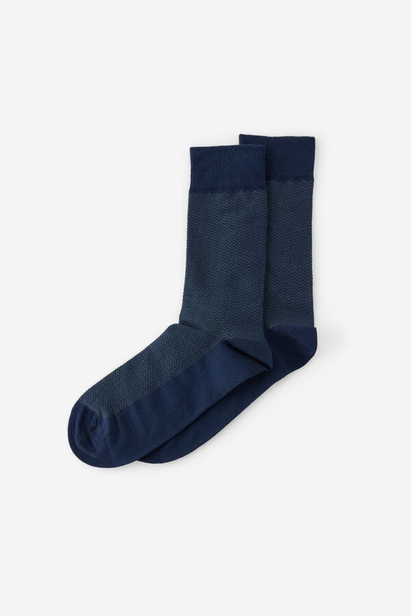 Milano Meias fantasia com padr&atilde;o espiga Marinho