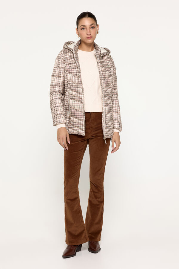 Milano Sobretudo acolchoado em tecido estampado com capuz Estampado bronzeada