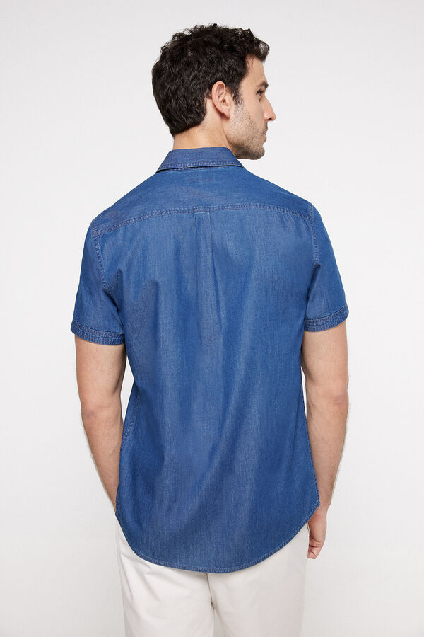 Fifty Outlet Camisa Denim Estampada Azul