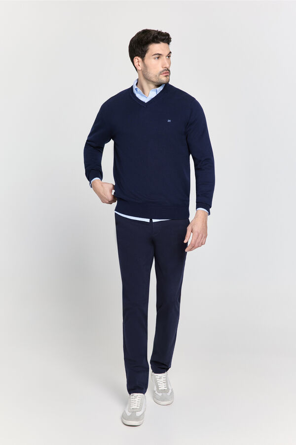 Pedro del Hierro Jersey b&aacute;sico cuello pico Navy