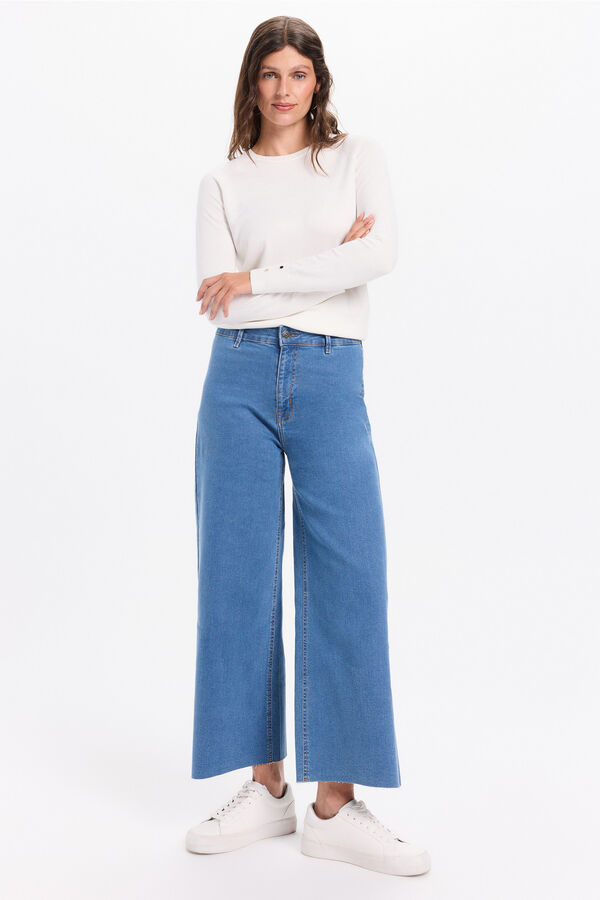 Milano Calça jeans culotte de cintura alta Azul indigo