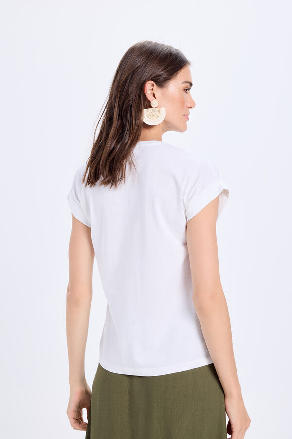 Milano Camiseta de algodão com mangas dobradas e estampado frontal Marfim