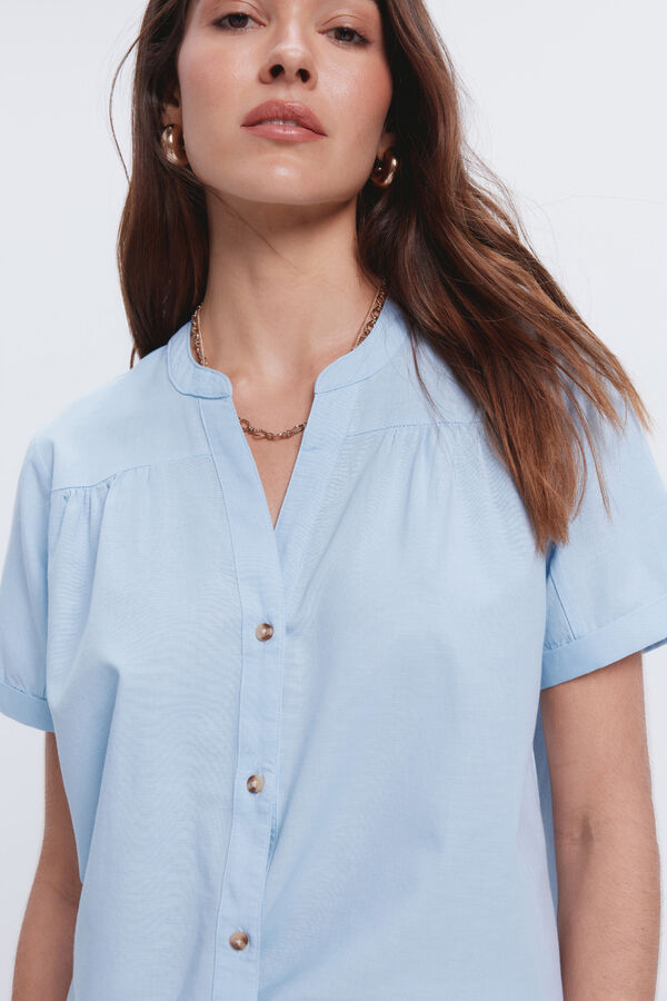 Milano Camisa linho manga curta Estampado azul