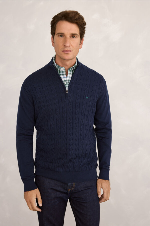 Pedro del Hierro Cardigan com logo e meio zíper Marinho