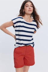 Milano Camiseta riscas com bot&otilde;es na frente Branco