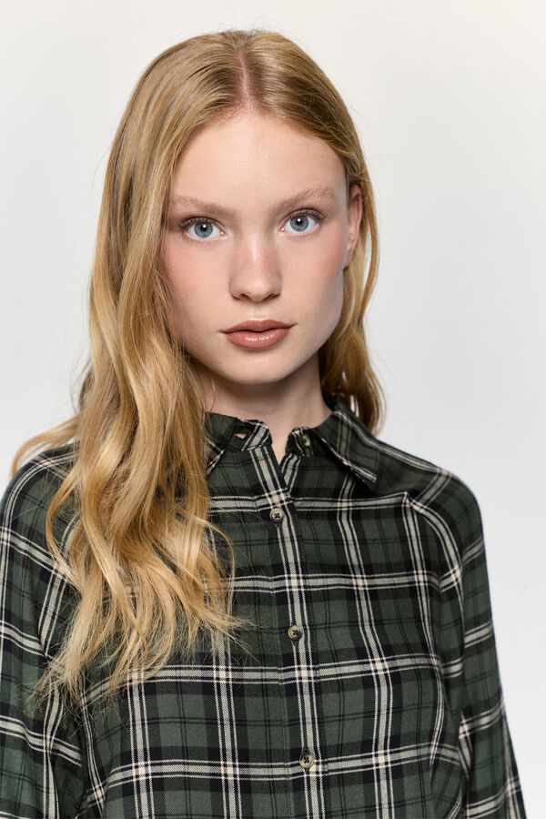 Milano Camisa cuello solapa en cuadros tartán Verde