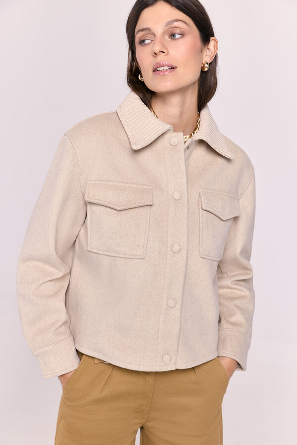 Milano Chaqueta de pa&ntilde;o con cuello de tricot Beige