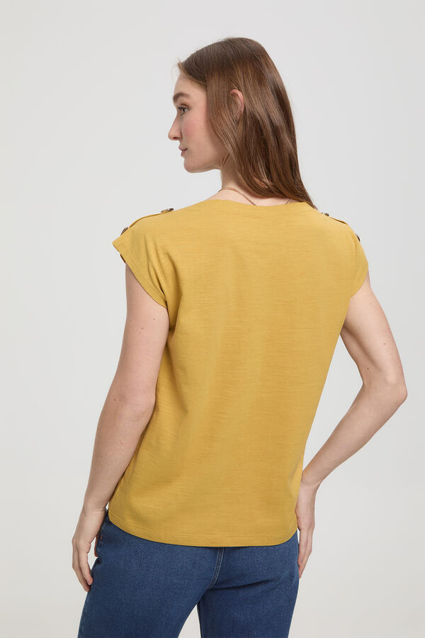 Milano T-shirt com bot&otilde;es nos ombros Camel