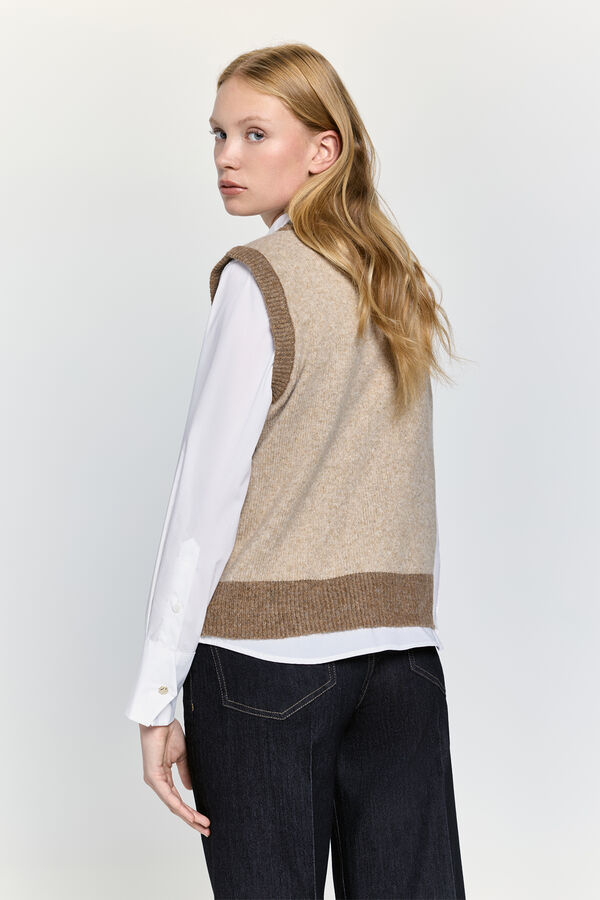 Milano Chaleco de punto detalles a contraste Beige