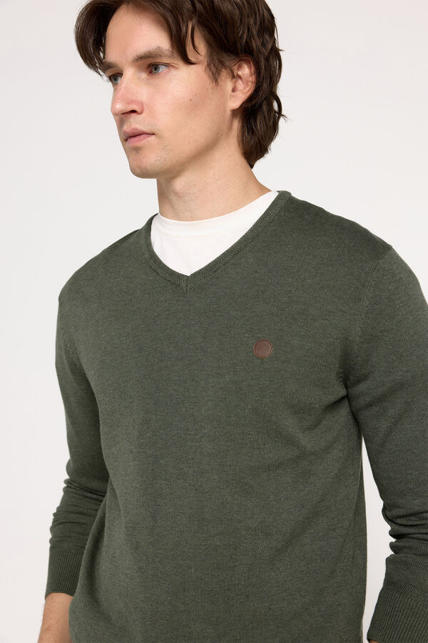 Milano Camisola com gola em bico com patch Verde