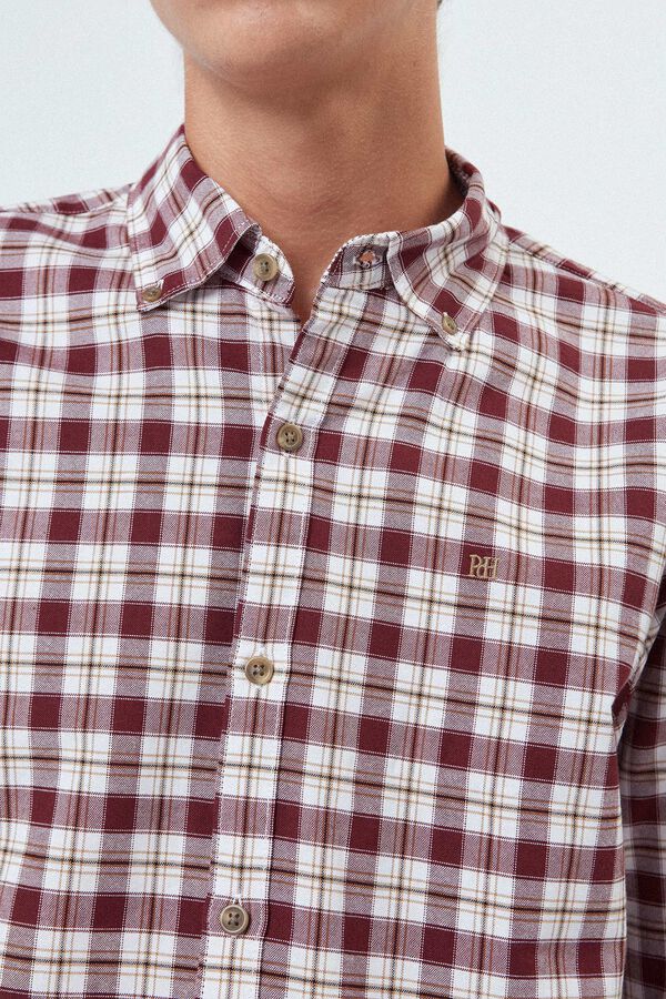 Fifty Outlet Camisa Oxford Cuadros Granate