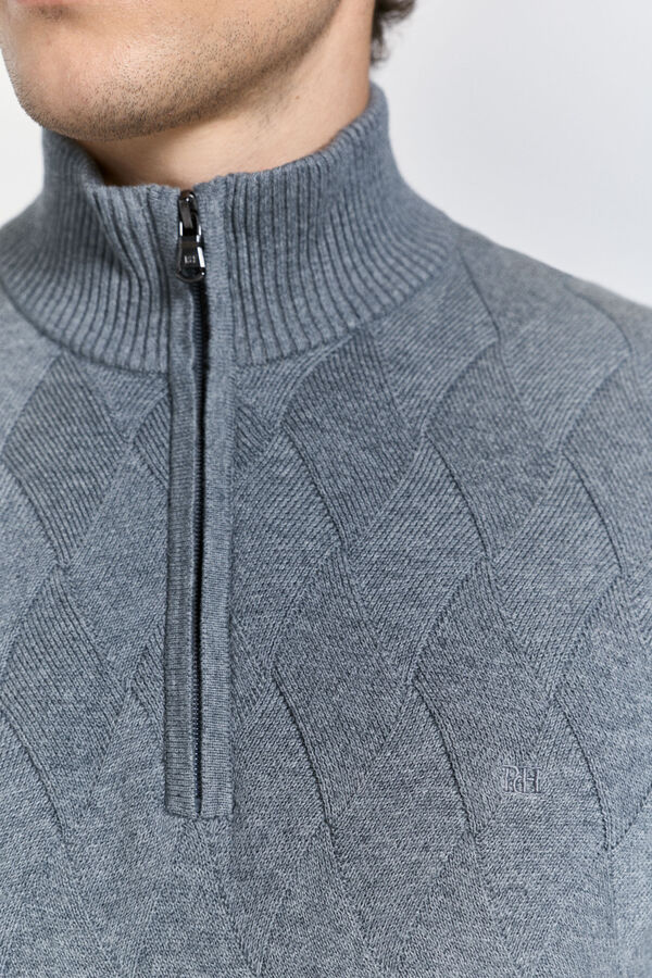 Pedro del Hierro Cárdigan rombos semicisne cremallera Gris Claro