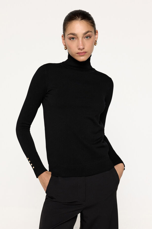 Milano Jersey básico cuello cisne entallado Negro