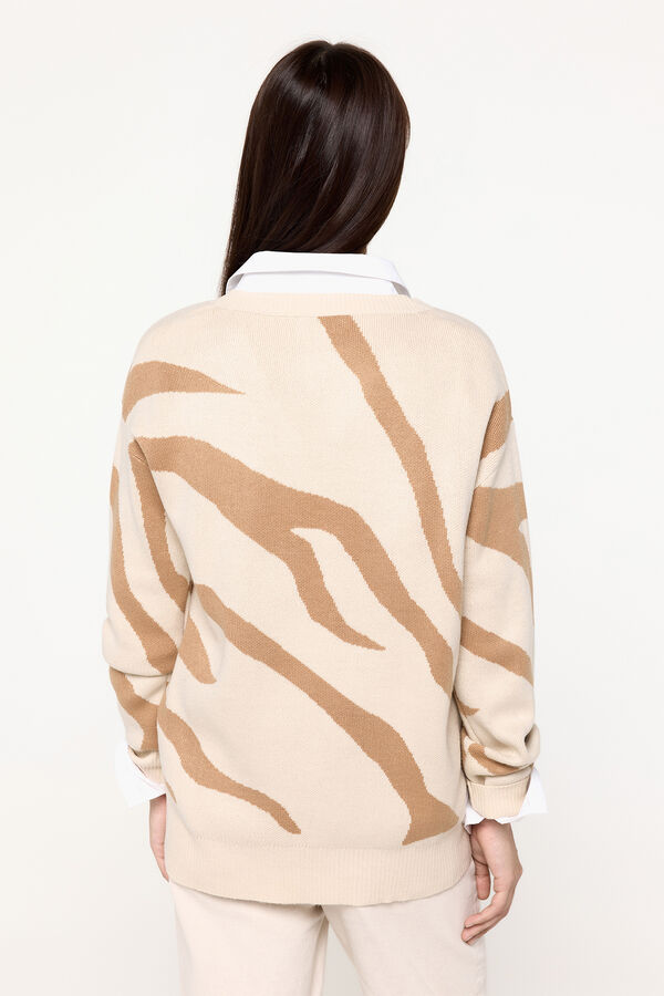 Fifty Outlet Suéter bico com jacquard zebra Camel