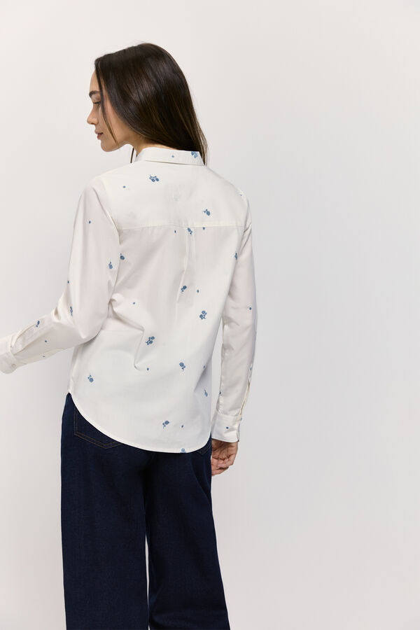 Milano Camisa lisa com bordado em tecido leve Marfim