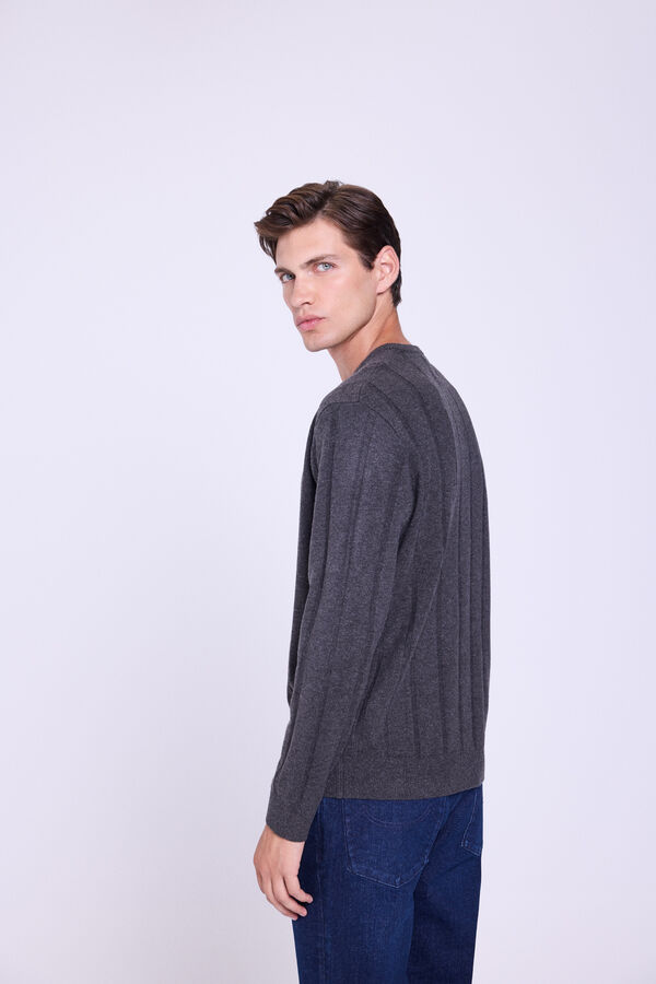 Milano Jersey Básico Rib Cuello Redondo Gris Oscuro