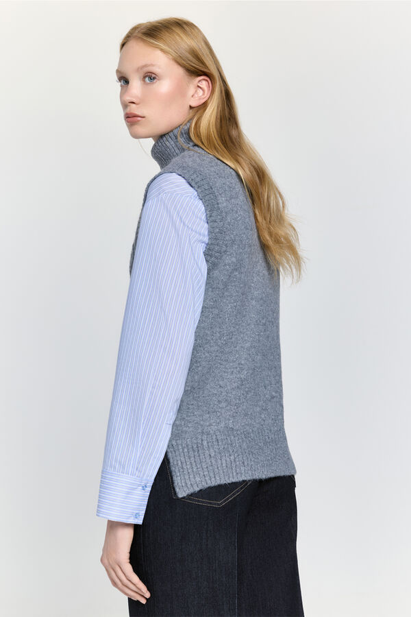 Milano Chaleco punto con estructura cuello vuelto Gris