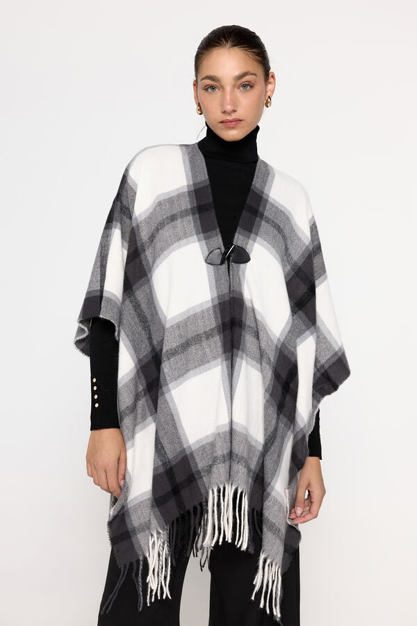 Milano Poncho de cuadros con broche Marengo