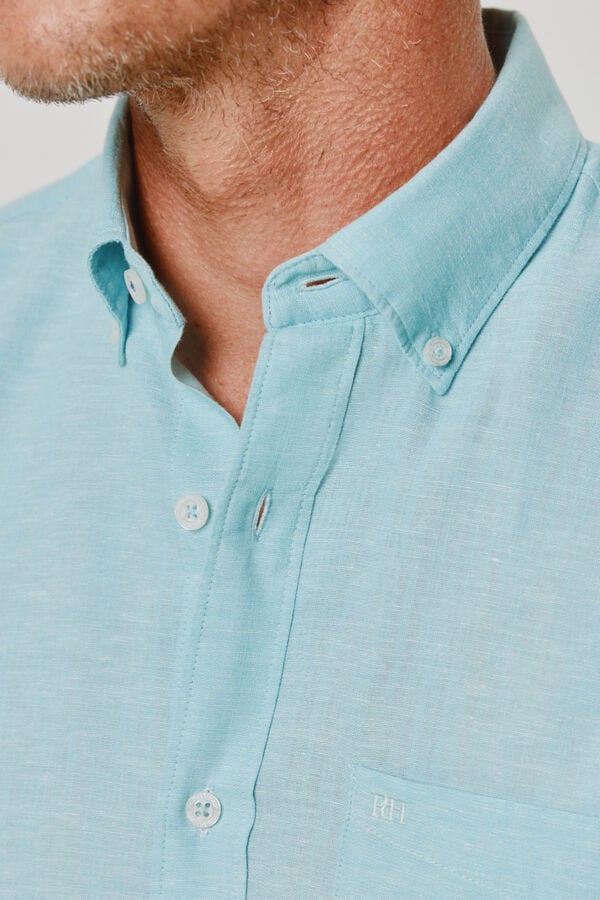 Pedro del Hierro Camisa lisa de manga comprida Azul turquesa