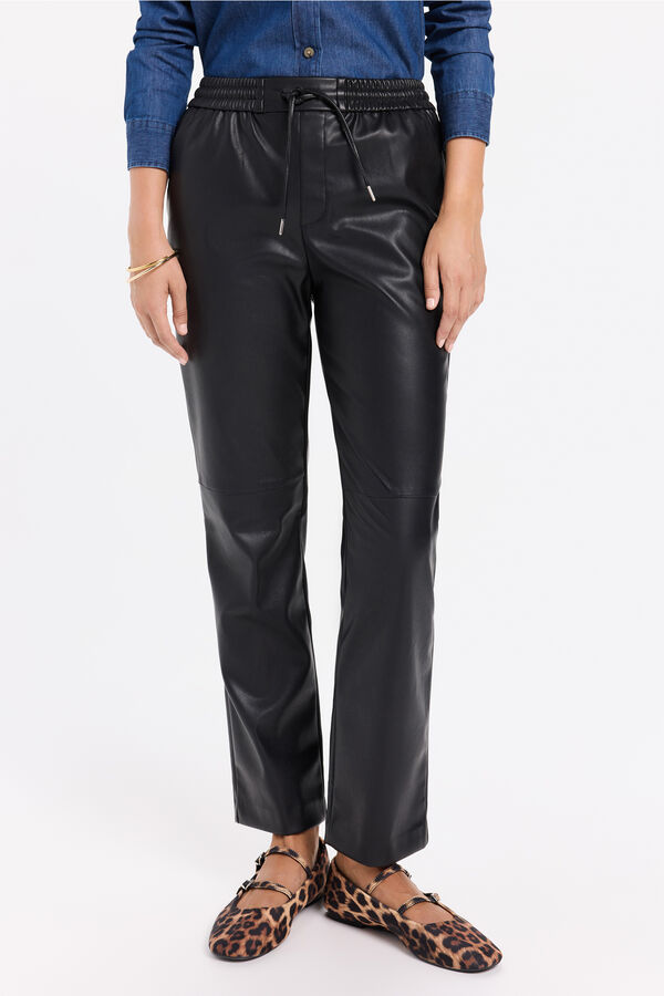 Milano Pantalón cintura elástica efecto piel Negro