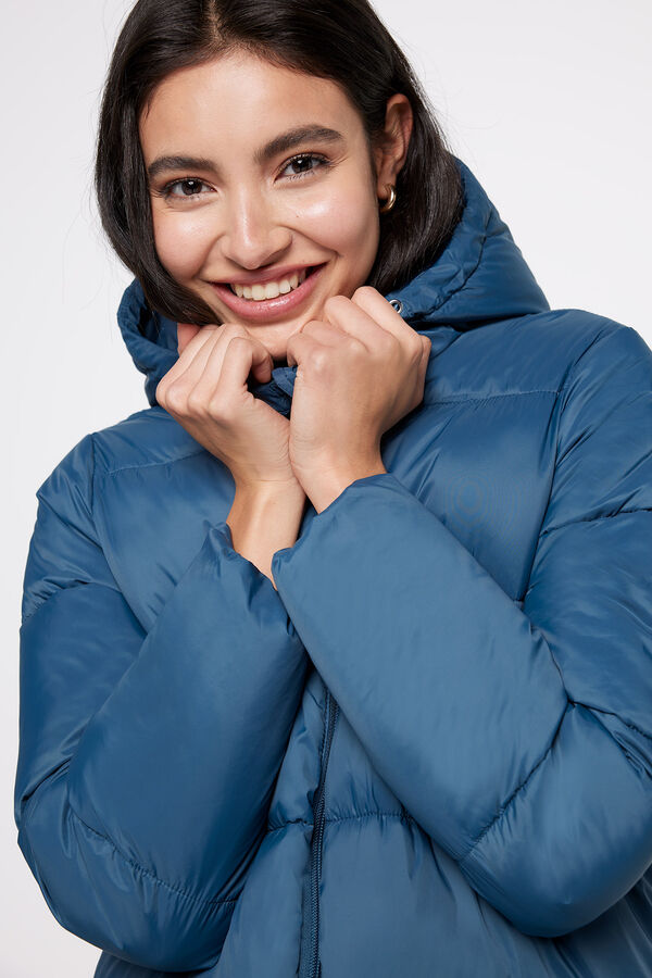 Milano Abrigo plum&iacute;fero capucha Azul