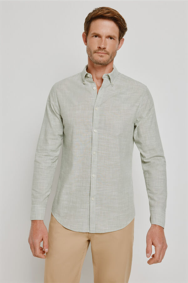 Milano Camisa rayas manga larga Kaki Claro