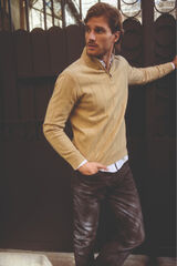 Milano Camisola Canalé com fecho médio Camel