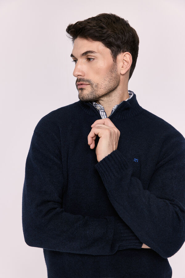 Milano Casaco de malha de malha com meia fecho-éclair Marinho