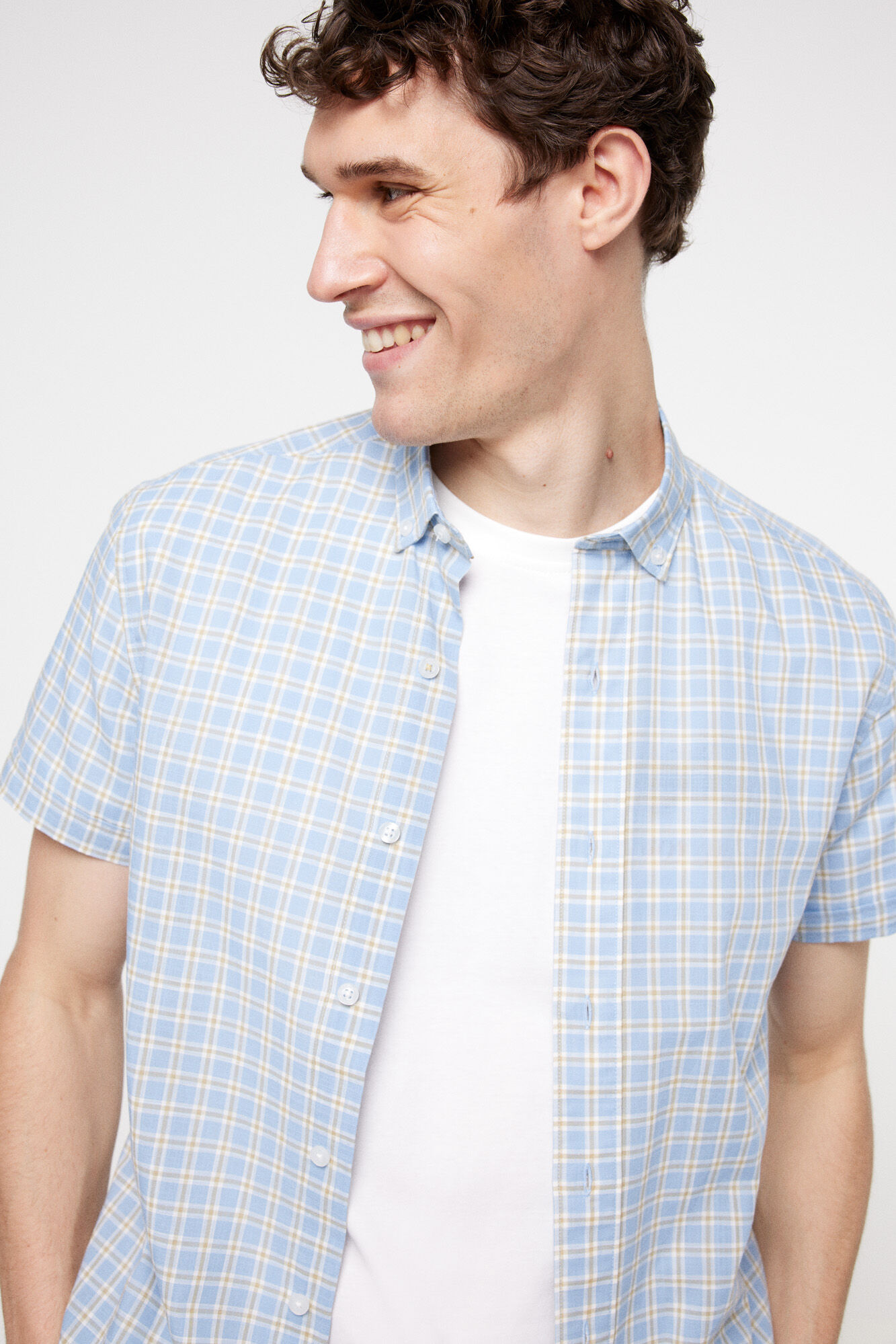 Milano Camisa Cuadros Aspeto Linho.