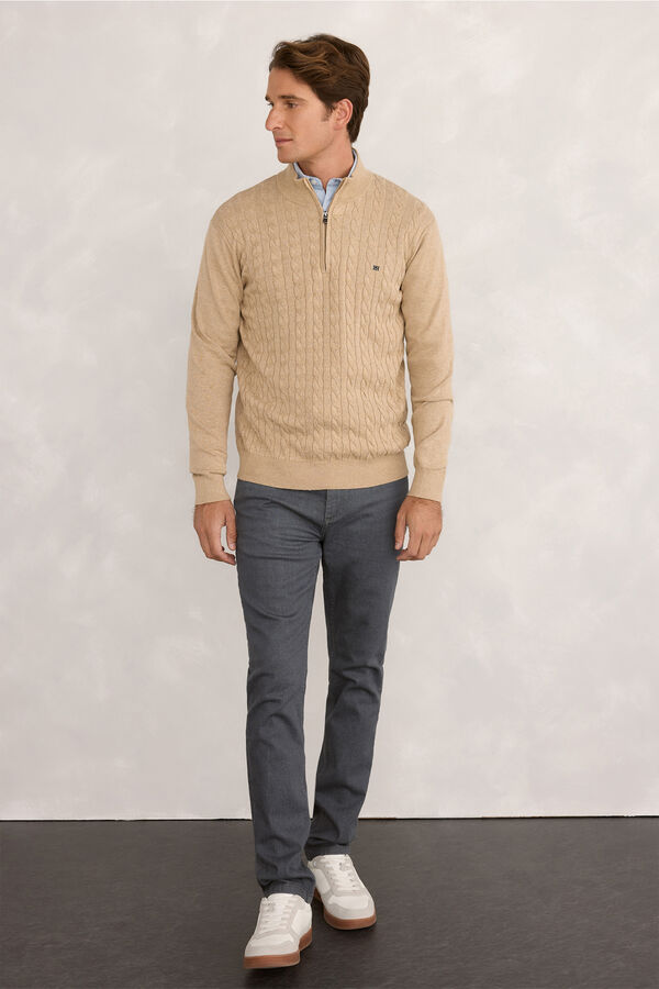 Pedro del Hierro Cardigan com logo e meio zíper Bege