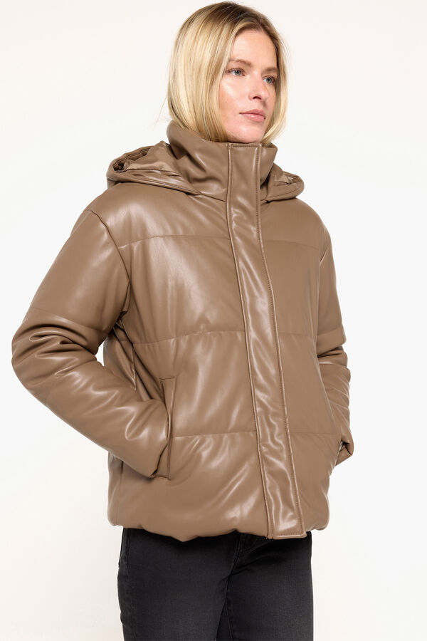 Milano Sobretudo curto acolchoado com efeito de pele Bege
