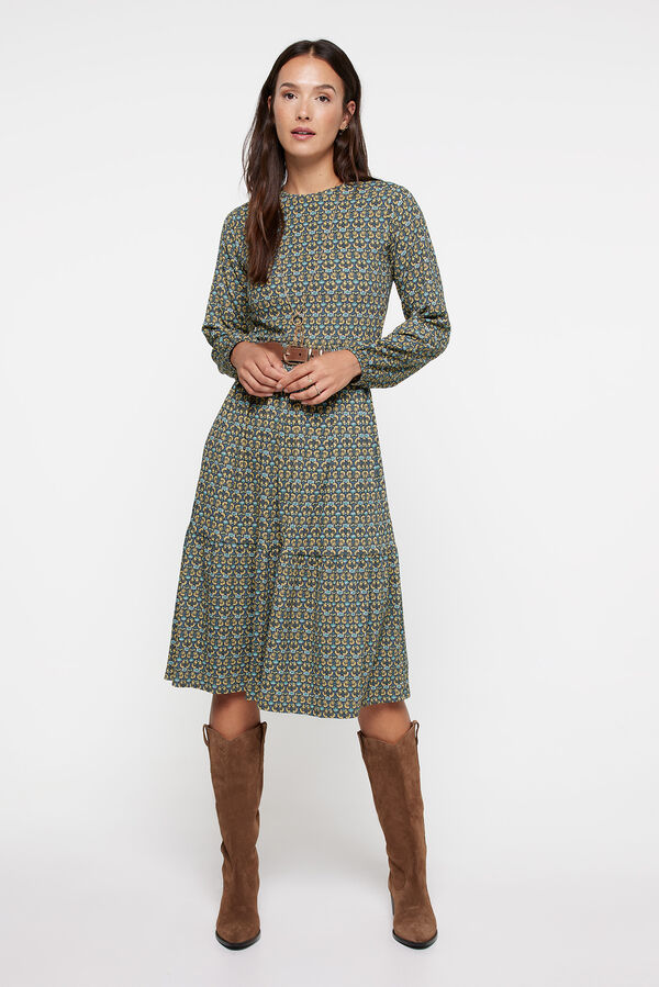 milano Vestido Midi Estampado Verde