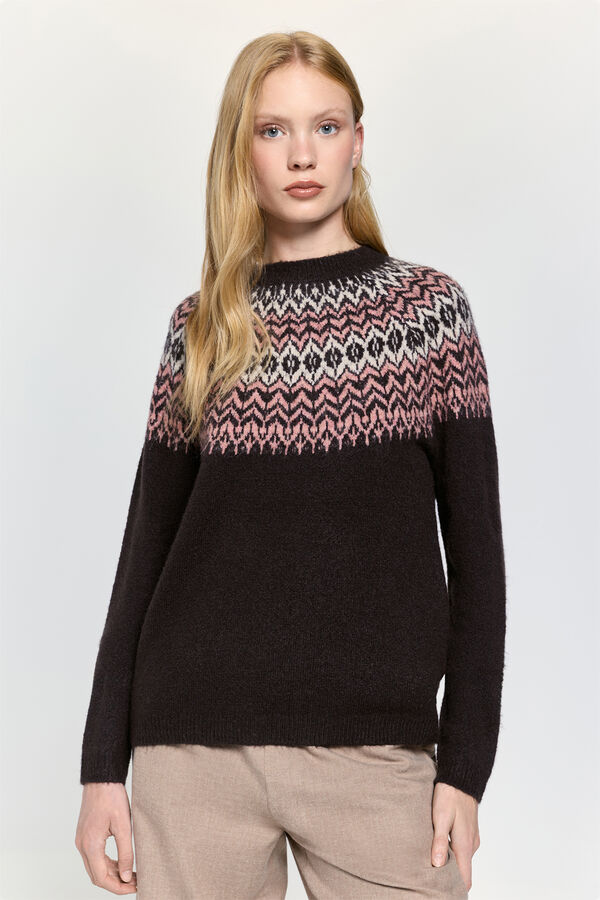 Milano Camisola de malha marrom com jacquard Castanho