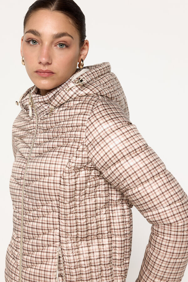 Milano Sobretudo acolchoado em tecido estampado com capuz Estampado bronzeada