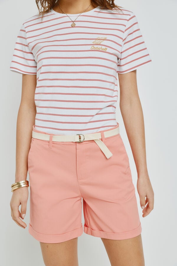 Milano Bermuda lisa com cinto Coral