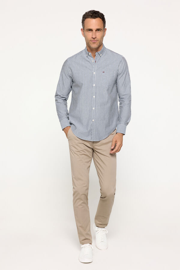 Milano Camisa Popel&iacute;n Rayas Azul