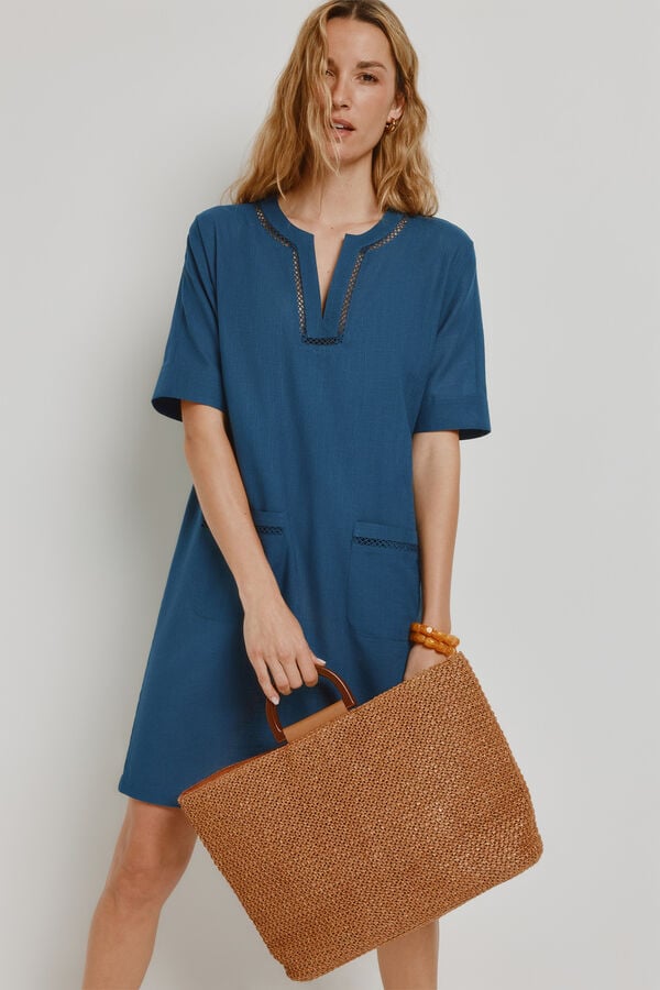 Milano Camisola larga bordada Azul Oscuro