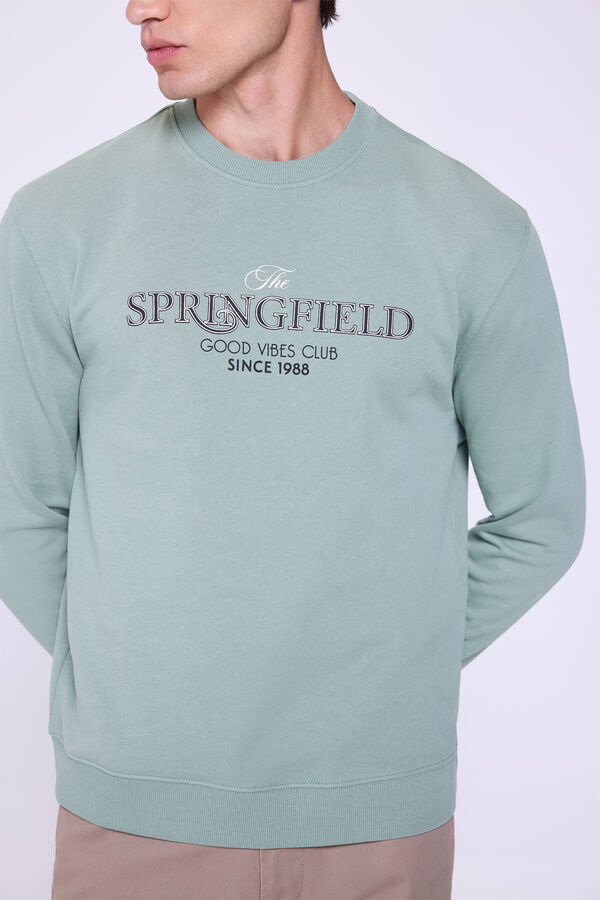 Springfield Sweatshirt com logo e gola redonda Verde