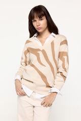 Fifty Outlet Jersey de pico con jacquard cebra Beige/Camel