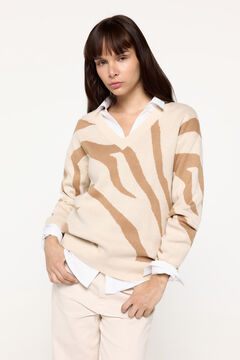 Fifty Outlet Suéter bico com jacquard zebra Camel