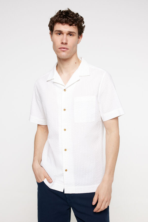 Fifty Outlet Camisa Seersucker rayas Blanco