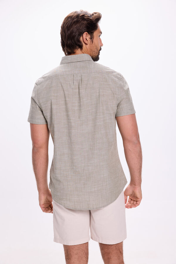 Milano Camisa Slub Lisa Kaki Oscuro