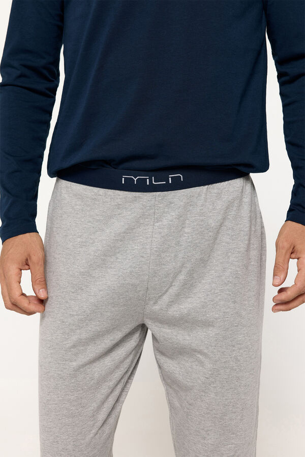 Milano Pijama de manga comprida. Algod&atilde;o camisola simples de qualidade Cinza medio